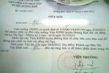 VKSND huyện tổ chức tiệc thông báo chức vụ tại... khách sạn