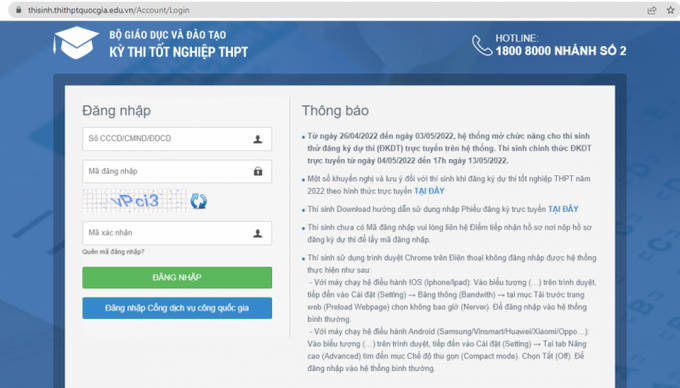 Thí sinh truy cập địa chỉ: https://thisinh.thithptquocgia.edu.vn/Account/Login