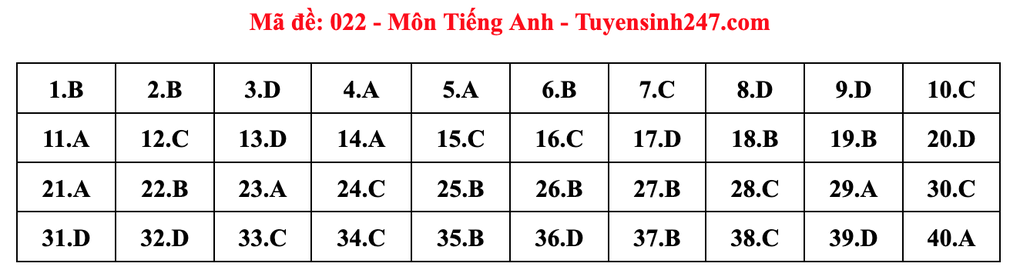 Gợi ý đáp án môn tiếng Anh thi vào lớp 10 năm 2025 của Hà Nội - 22 Gợi ý đáp án môn tiếng Anh thi vào lớp 10 năm 2025 của Hà Nội - 22