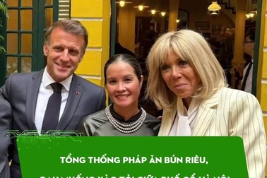Tổng thống Pháp ăn bún riêu rau muống xào tỏi giữa phố cổ Hà Nội