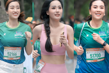 Hoa hậu Mai Phương Thuý nổi bật khi chạy cùng dàn người đẹp, nghệ sĩ