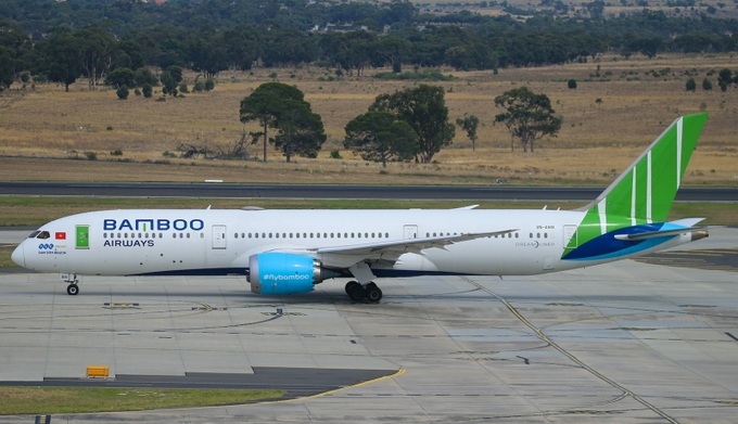 Tàu bay Boeing 787-9 Dreamliner của Bamboo Airways tại sân bay Melbourne, bang Victoria, Úc