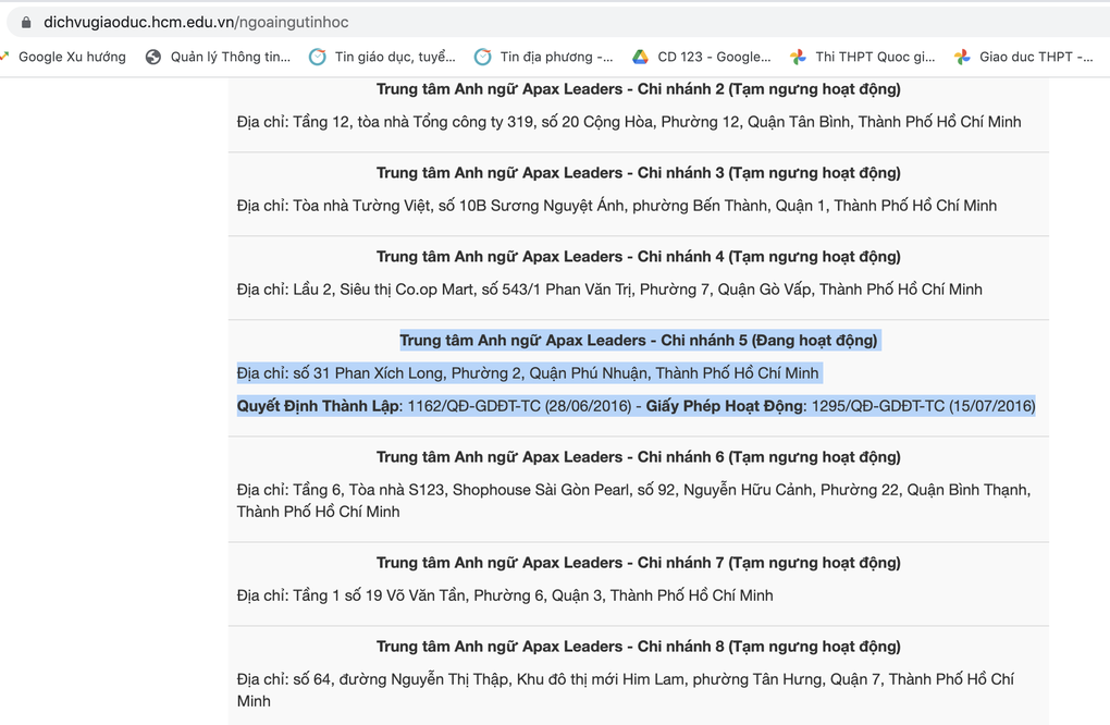 Đình chỉ 40 trung tâm của Apax Leaders để tránh hoạt động chui - 1 Đình chỉ 40 trung tâm của Apax Leaders để tránh hoạt động chui - 1