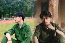 Nam sinh Kinh tế Quốc dân gây chú ý trong ảnh mặc đồ quân sự