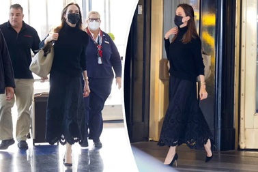 Angelina Jolie mặc đồ đen giản dị vẫn đẹp nổi bật ngoài sân bay