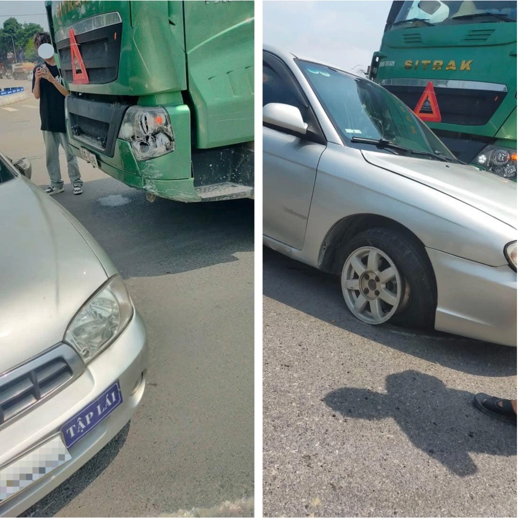 Tranh đường với xe ben để rẽ, ô tô tập lái bị đâm tơi tả ngay ngã tư - 1 Tranh đường với xe ben để rẽ, ô tô tập lái bị đâm tơi tả ngay ngã tư - 1