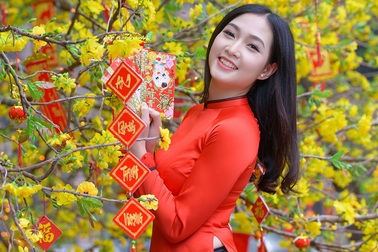 Nữ sinh Bách khoa duyên dáng đón Xuân về