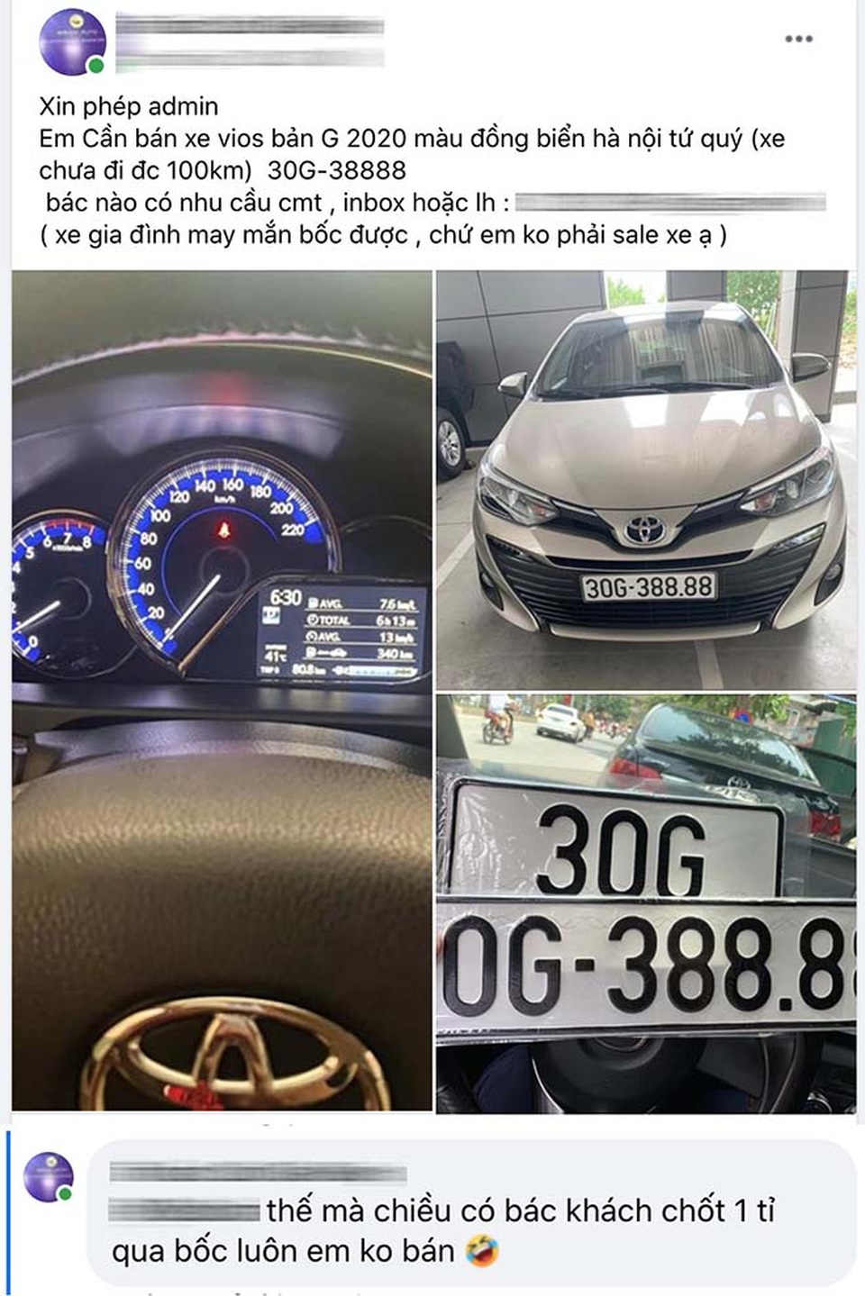 Ô tô Vios biển số tứ quý 8 rao bán hơn 1 tỷ đồng - 1 Ô tô Vios biển số tứ quý 8 rao bán hơn 1 tỷ đồng - 1