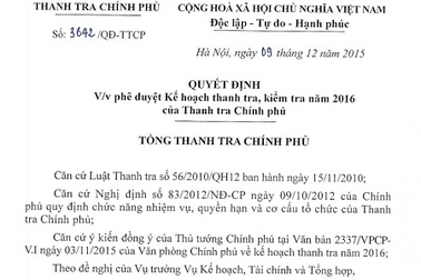 Năm 2016, sẽ thanh tra nhiều đơn vị lớn