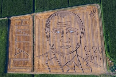 Chân dung Tổng thống Putin “vẽ” bằng máy cày trên cánh đồng Italy