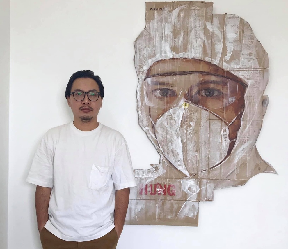 Họa sĩ trẻ tái hiện những ngày chống dịch ở TPHCM lên bìa carton - 1 Họa sĩ trẻ tái hiện những ngày chống dịch ở TPHCM lên bìa carton - 1
