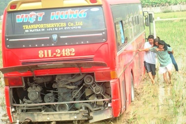 Tránh xe đạp, xe khách lao xuống ruộng