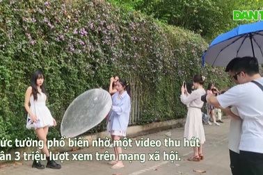 Bức tường hoa ở Hà Nội khiến giới trẻ bất chấp trưa nắng đứng chụp ảnh