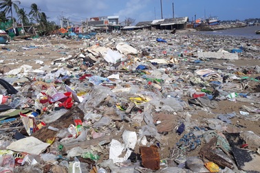 Rùng mình với "núi" rác thải dạt vào bờ biển
