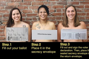 Ba nữ chính trị gia Mỹ khỏa thân cảnh báo cử tri về "phiếu bầu trần trụi"