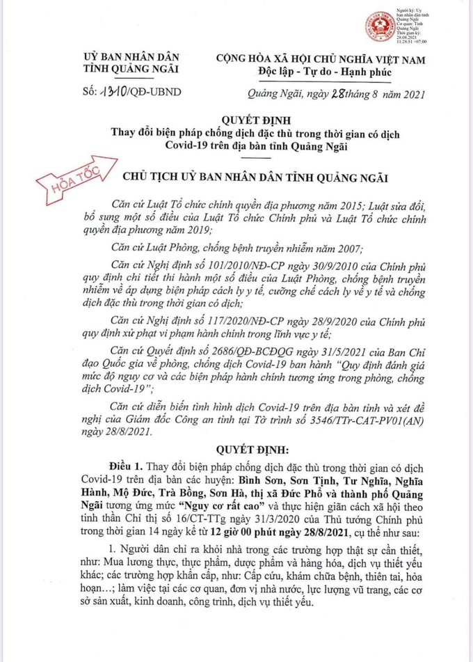 Quảng Ngãi áp dụng Chỉ thị 16 tại 9 huyện thành phố - Ảnh 1.