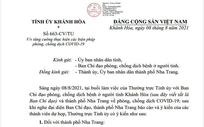 Thường trực Tỉnh ủy Khánh Hòa chỉ đạo khẩn trương phong tỏa thêm 5 địa bàn cấp xã tại TP Nha Trang