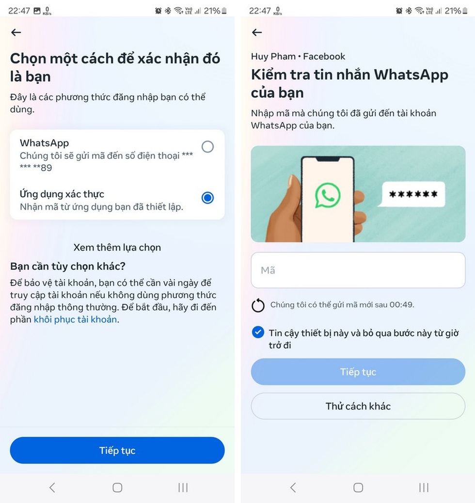 Facebook thông báo gửi mã xác nhận để đăng nhập tài khoản, nhưng nhiều người lại không nhận được mã này (Ảnh chụp màn hình). Facebook thông báo gửi mã xác nhận để đăng nhập tài khoản, nhưng nhiều người lại không nhận được mã này (Ảnh chụp màn hình).