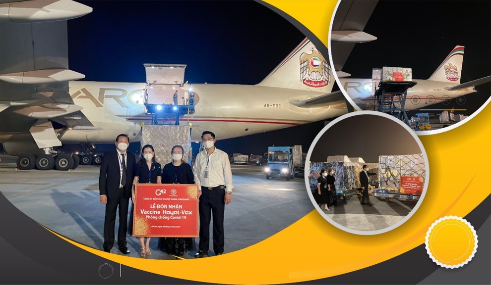 Một triệu liều vắc xin Covid-19 Hayat-Vax sản xuất tại UAE hạ cánh xuống sân bay quốc tế Nội bài - 1