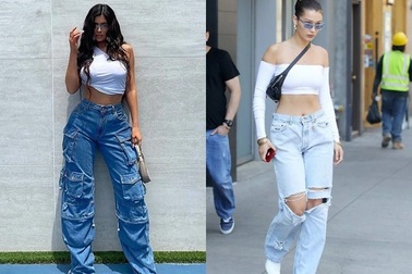 Kylie Jenner và dàn người đẹp chuộng áo lửng, quần Jeans ống rộng