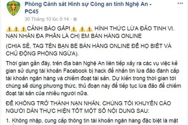 Công an Nghệ An cảnh báo hình thức lừa đảo nhắm vào người bán hàng online