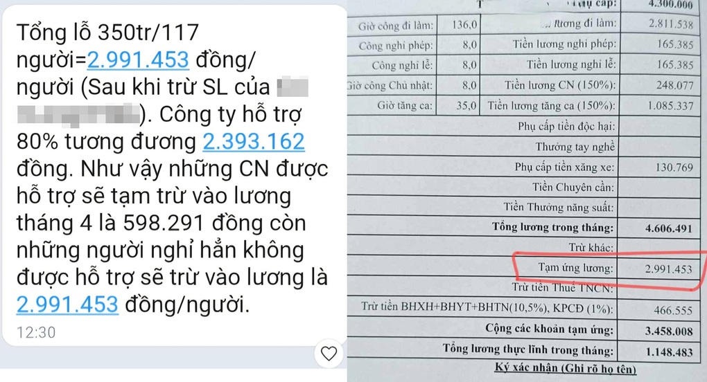 Xác minh thông tin công ty trừ tiền lỗ vào lương công nhân