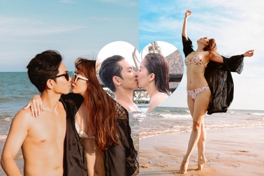 Khánh Thi mặc bikini sexy, được chồng trẻ hôn đắm đuối bên bãi biển