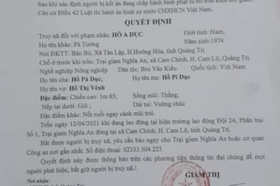 Truy nã phạm nhân bỏ trốn khỏi trại giam khi đang lao động - 1