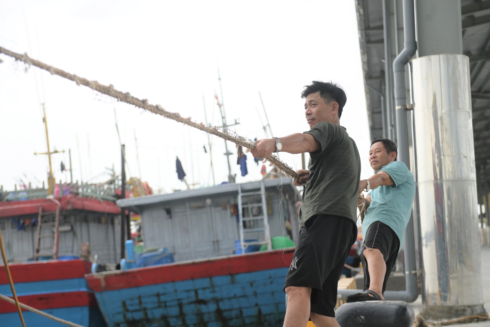 Ngư dân kéo tàu thuyền lên đường trước giờ bão đổ bộ - 12 Ngư dân kéo tàu thuyền lên đường trước giờ bão đổ bộ - 12