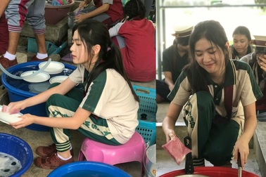 “Nữ thần học đường” Thái Lan gây “sốt” với ảnh ngồi cặm cụi rửa bát