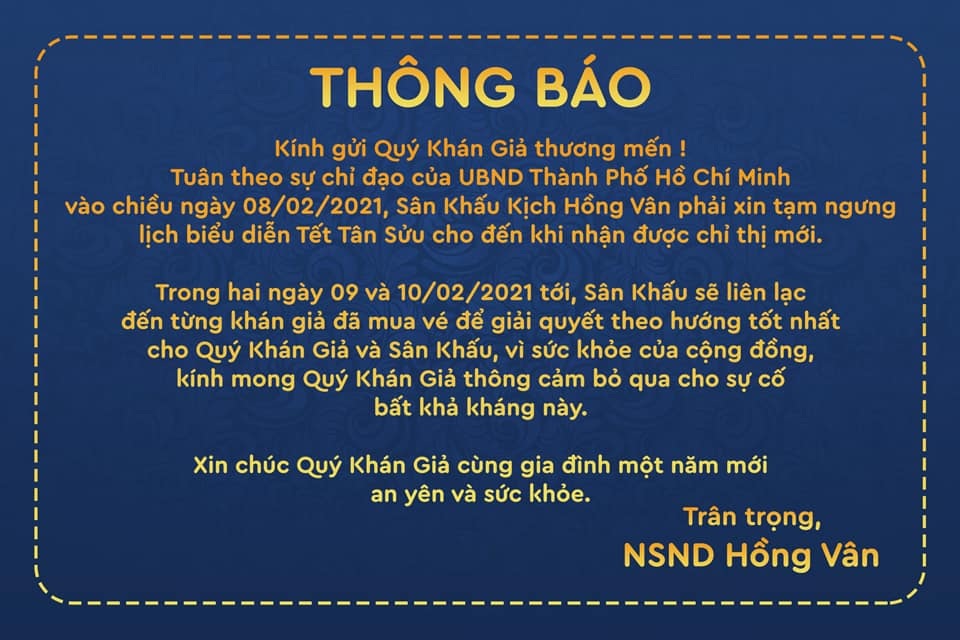 TPHCM: Sân khấu kịch lại đóng cửa, dời lịch diễn vì dịch Covid-19 - 2 TPHCM: Sân khấu kịch lại đóng cửa, dời lịch diễn vì dịch Covid-19 - 2