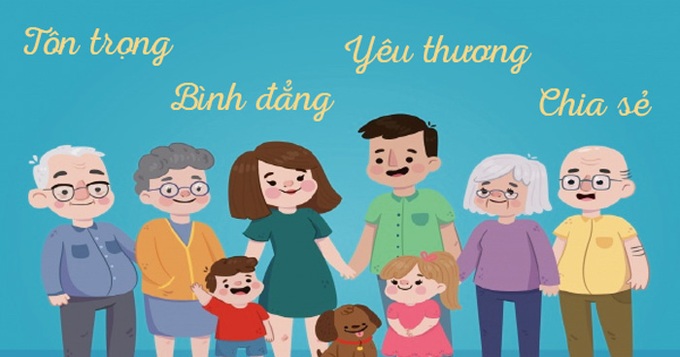 Tiêu chí ứng xử chung trong các gia đình là: Tôn trọng, bình đẳng, yêu thương và chia sẻ. 