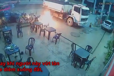 Thanh niên gây hỏa hoạn vì châm lửa hút thuốc cạnh trạm xăng