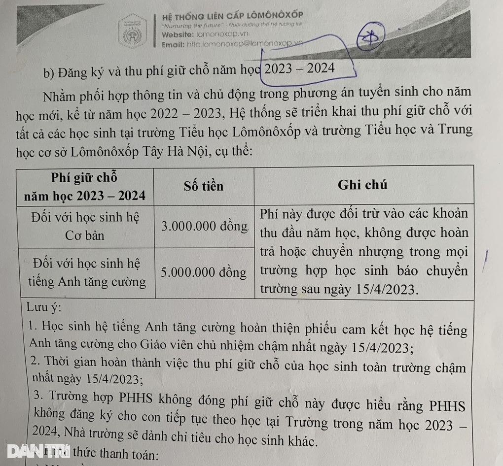 Hà Nội: Trường tư yêu cầu đặt cọc giữ chỗ, mức đóng cao nhất 5 triệu đồng - 1 Hà Nội: Trường tư yêu cầu đặt cọc giữ chỗ, mức đóng cao nhất 5 triệu đồng - 1