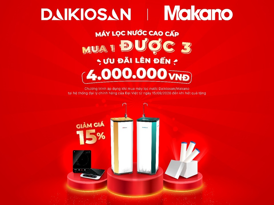 Ưu đãi sốc “mua 1 được 3” máy lọc nước RO Daikiosan, Makano - 1 Ưu đãi sốc “mua 1 được 3” máy lọc nước RO Daikiosan, Makano - 1