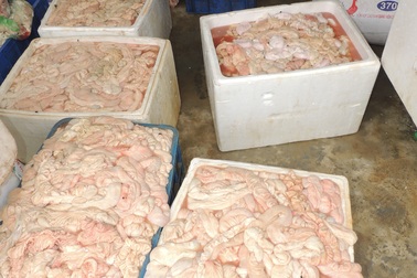 Bắt quả tang hơn 1 tấn lòng lợn ngâm trong hóa chất tẩy trắng