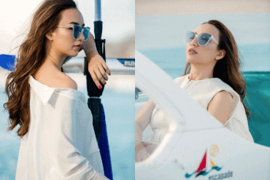 Ngắm hoa hậu Ngọc Diễm thả dáng trên bến thuyền Thái Lan