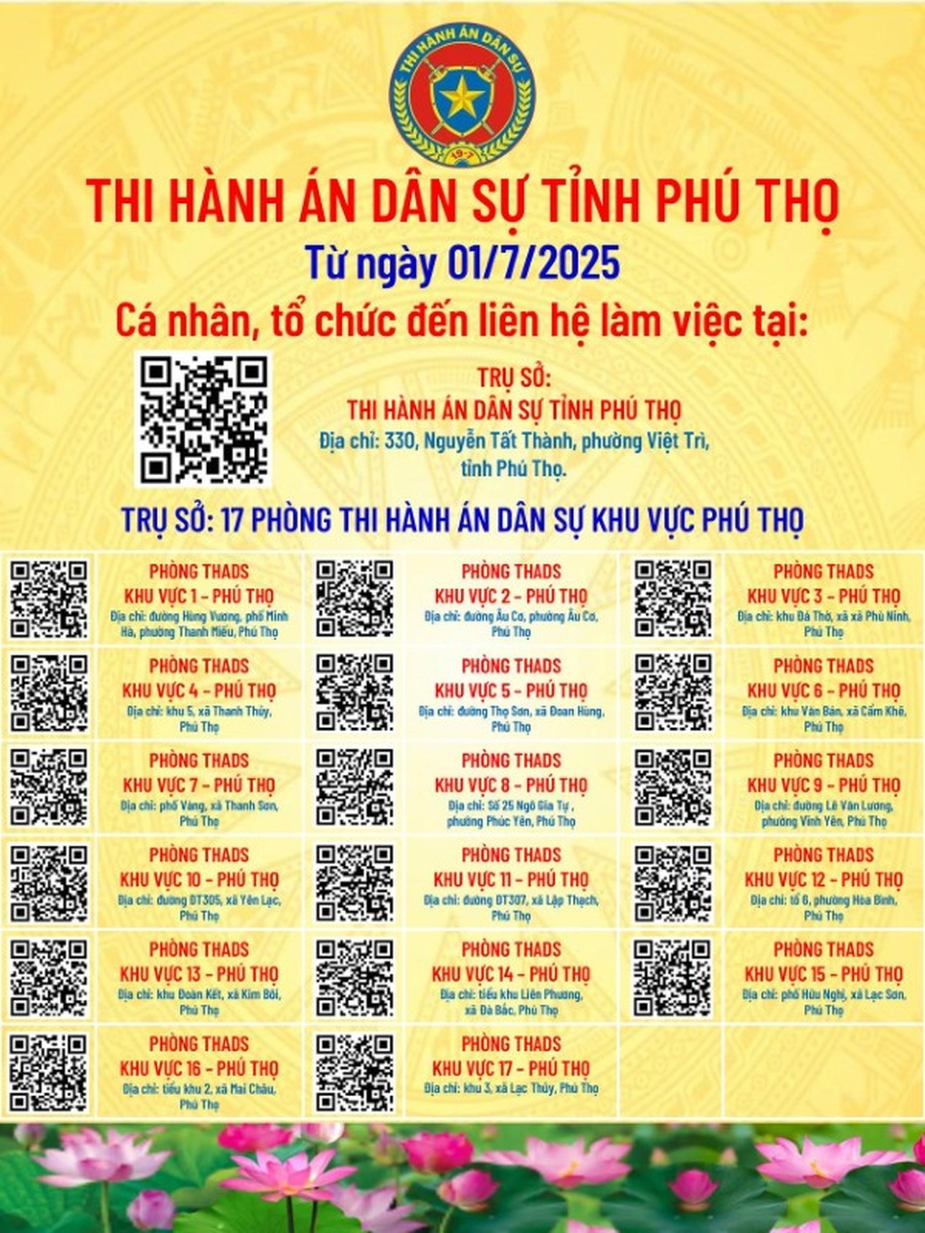Tỉnh Phú Thọ có 17 Phòng Thi hành án dân sự khu vực - 3 Tỉnh Phú Thọ có 17 Phòng Thi hành án dân sự khu vực - 3