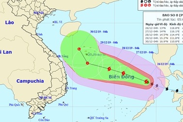 Bão số 8 giật cấp 14 đang tiến gần Quần đảo Trường Sa