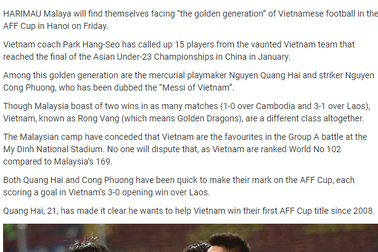 Báo Malaysia cho rằng Việt Nam sở hữu thế hệ vàng