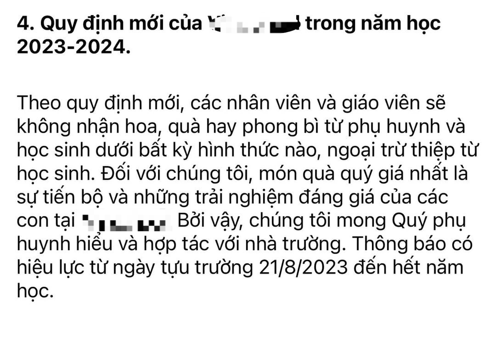 Trường cấm tặng hoa cho giáo viên, phụ huynh kêu hà khắc, vô ơn - 1 Trường cấm tặng hoa cho giáo viên, phụ huynh kêu hà khắc, vô ơn - 1