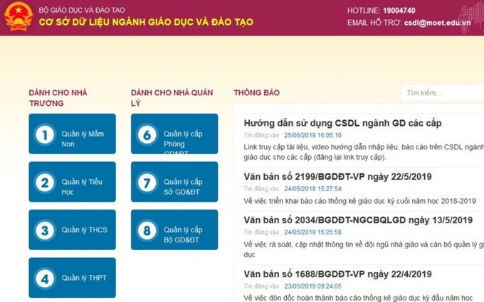 Cơ sở dữ liệu giáo dục và đào tạo được sử dụng thống nhất trên toàn quốc