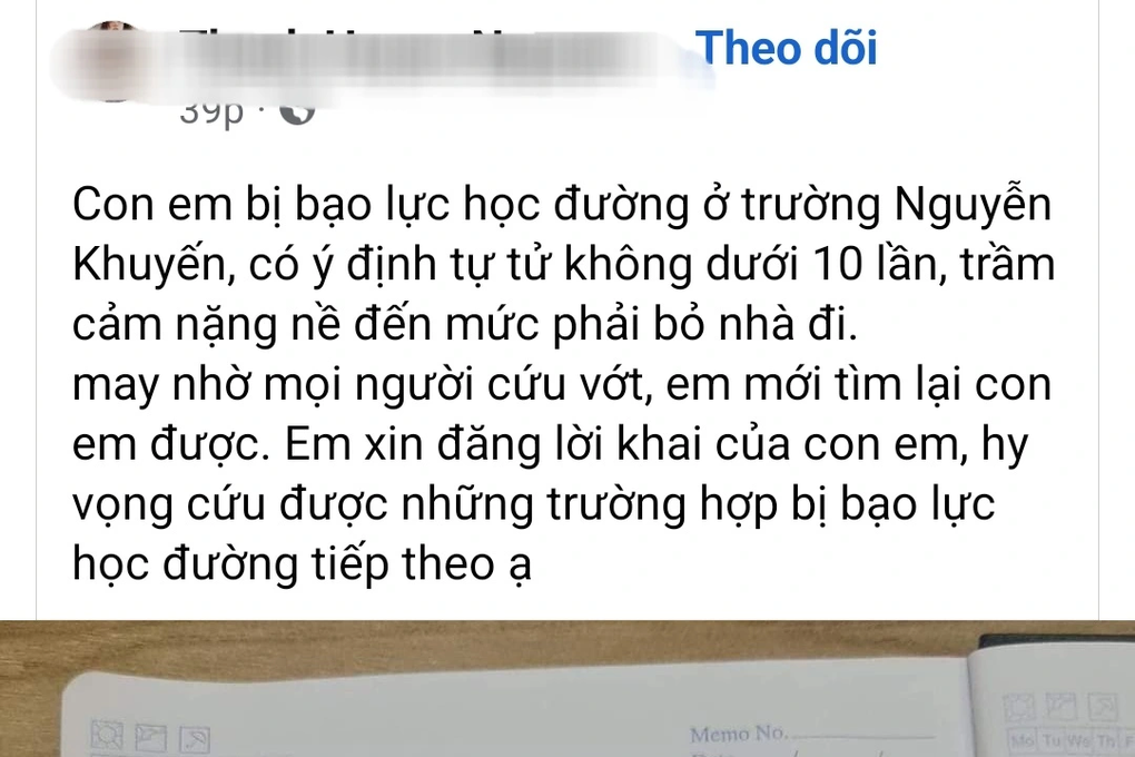 Nam sinh lớp 9 định tự tử không dưới 10 lần do bị bạo lực học đường? - 1 Nam sinh lớp 9 định tự tử không dưới 10 lần do bị bạo lực học đường? - 1
