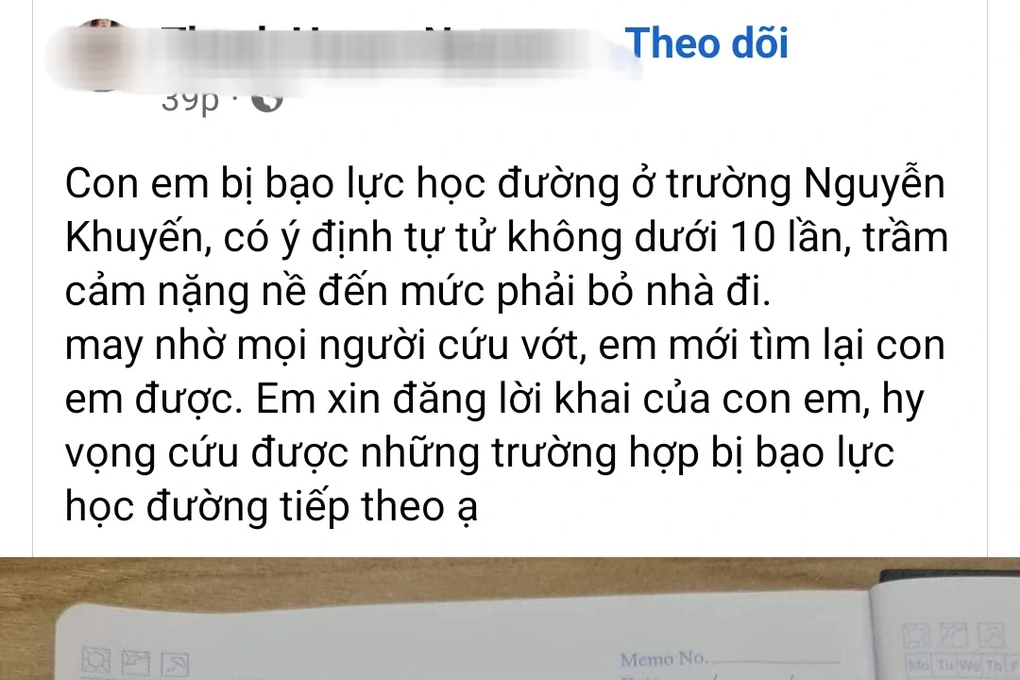 Nam sinh lớp 9 định tự tử không dưới 10 lần do bị bạo lực học đường? - 1