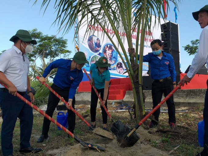 Đoàn viên, thanh niên Đà Nẵng trồng cây tại bãi biển ở quận Sơn Trà. 