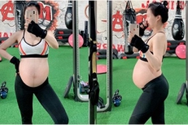 Vợ MC Thành Trung bụng bầu “vượt mặt” vẫn chăm chỉ tập gym