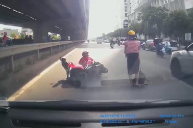 Truy tìm tài xế xe tải cố tình chèn ngã người đi xe máy rồi bỏ chạy