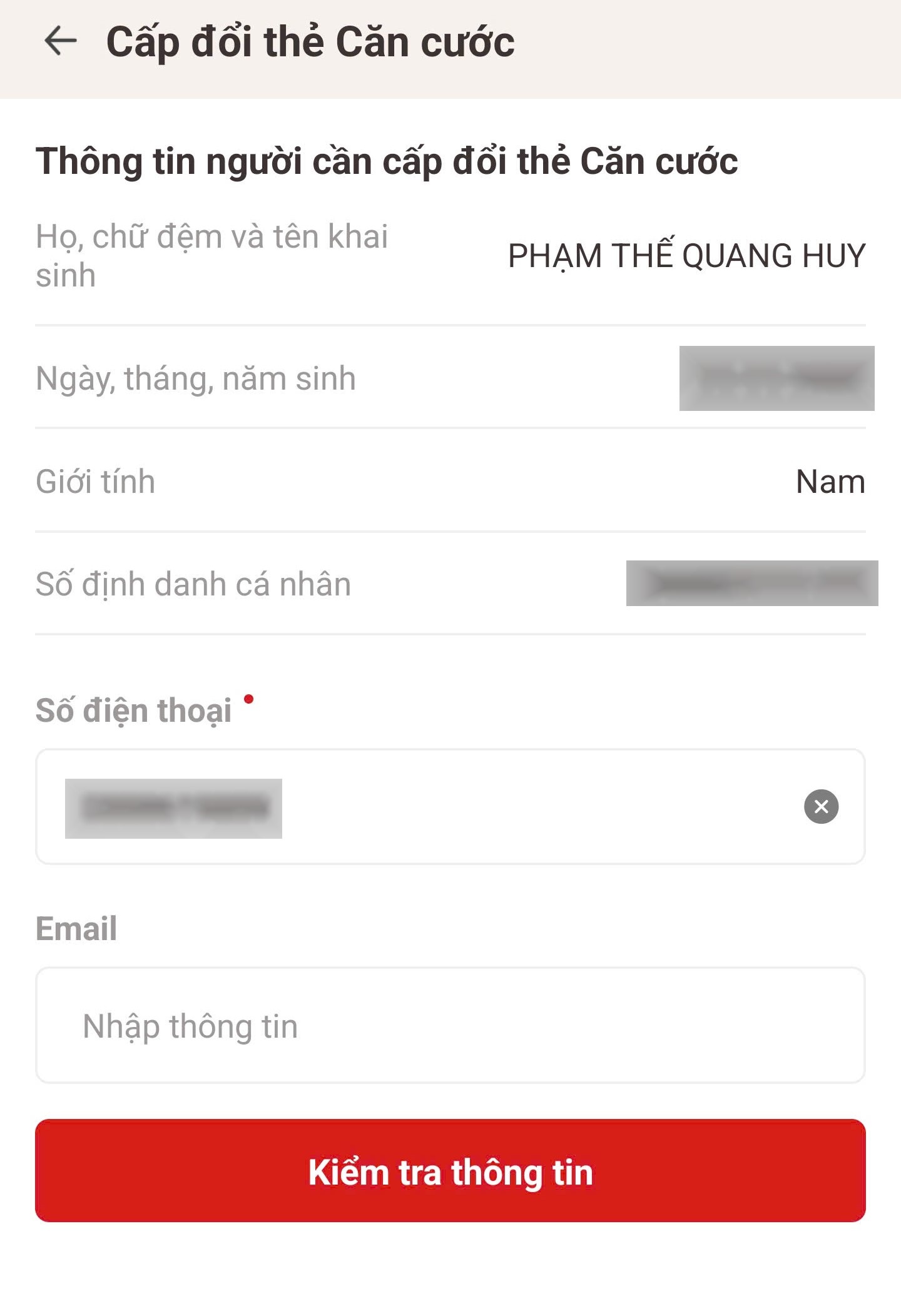 Cách đổi thẻ Căn cước theo quê quán, địa chỉ mới thông qua ứng dụng VNeID - 3 Cách đổi thẻ Căn cước theo quê quán, địa chỉ mới thông qua ứng dụng VNeID - 3