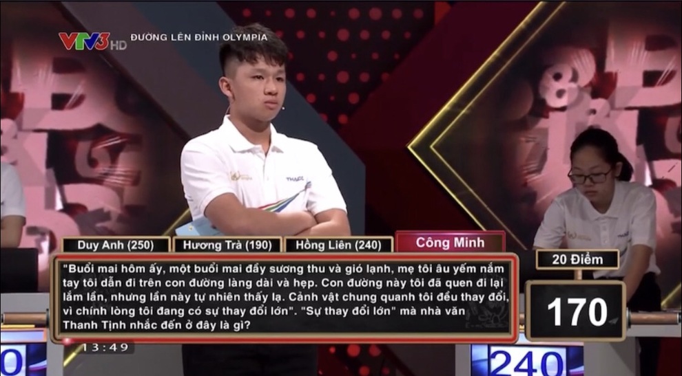 Nam sinh Quảng Ngãi lội ngược dòng khó tin, vô địch thi tháng Olympia - 1 Nam sinh Quảng Ngãi lội ngược dòng khó tin, vô địch thi tháng Olympia - 1