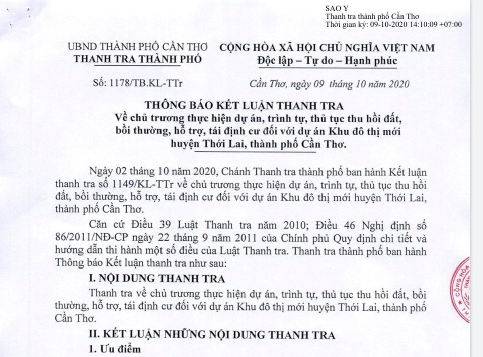 Cần Thơ công bố kết luận thanh tra khu đô thị “nhầm” địa điểm xây dựng - 1 Cần Thơ công bố kết luận thanh tra khu đô thị “nhầm” địa điểm xây dựng - 1